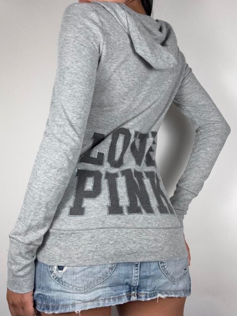 VS PINK GREY HOODED LONGSLEEVE